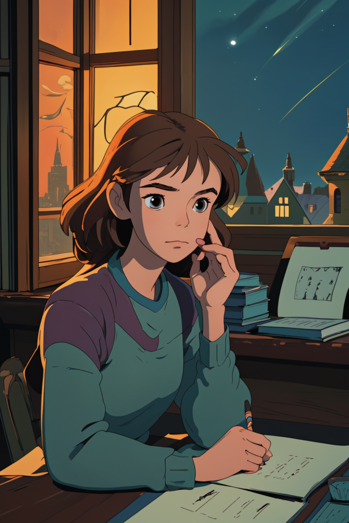 라스코 지브리 스타일 lofi 영상 소녀 이미지 생성